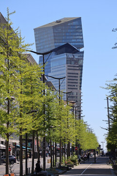 Paris, France - 04.17.2022: Duo Towers (Tours Duo), two skyscrapers, located in the 13th arrondissement of Paris, bordering the ring road and the southern suburbs