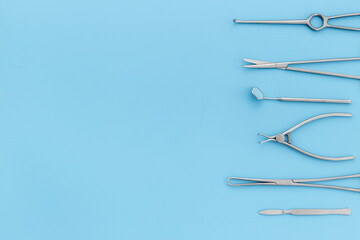 Medical steel equipment tools. Dental or surgical instruments