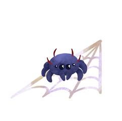 Spider on web, cute kawaii illustration.