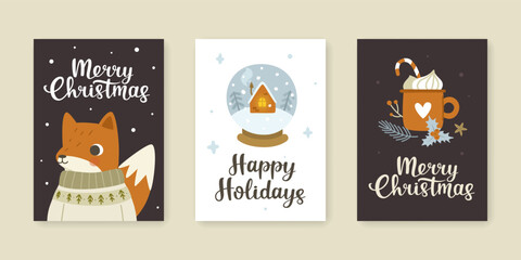 Set of cute christmas prints with calligraphy lettering. Collection of cozy christmas cards.