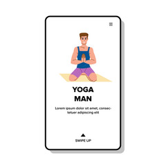 yoga man vector. workout guy, male exercise, mat pose yoga man web flat cartoon illustration