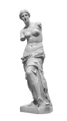 Plaster statue of Venus Milo. Beautiful woman Aphrodite sculpture solated on white background with...