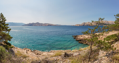 Beautiful seascape of rocky coast and clear waters of the Mediterranean Sea near Baska at the...