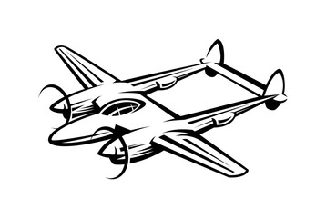 Fototapeta na wymiar aircraft war world 2 illustration in monochrome design