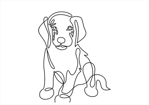 continuous line drawing of cute dog