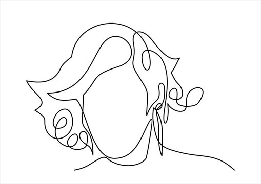 cards design with women faces- continuous line drawing