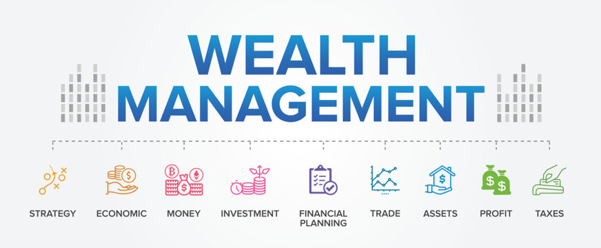 Wealth Management Concept Vector Icons Set Infographic Background.