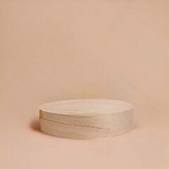 Wooden podium with pink background for mockup products presentation 