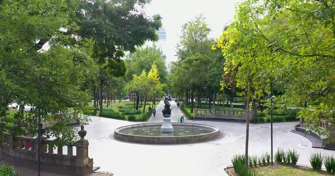 Mexico City, CDMX, Mexico, OCT, 17 2021, Alameda Central square with a view of the Palacio de Bellas Artes in the background