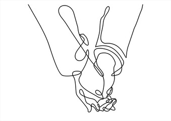 continuous line drawing of holding hands together