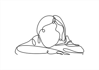 Thinking girl -continuous line drawing