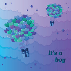 The postcard it's a boy. Baby shower. Vector illustration