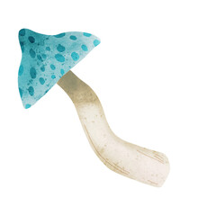 Watercolor mushroom, hand drawn illustration. Single object.
