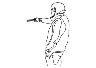 killer pointing a gun- continuous line drawing - obrazy, fototapety, plakaty