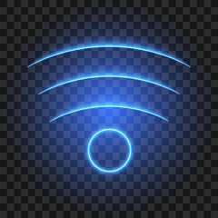 Neon wifi and wireless sign, connection signal icon, vector illustration.