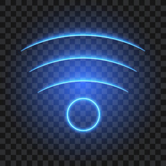 Neon wifi and wireless sign, connection signal icon, vector illustration.