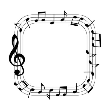 Music notes in square frame, musical border, vector illustration.
