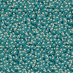 Seamless pattern, liberty ditsy print with artistic flowers meadow on a blue background. Trendy botanical surface design with small painting flowers. Vector illustration.