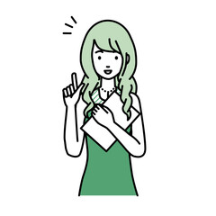 立って書類を手に持って何かひらめいたドレスの女性