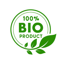 Eco product oraganic 100% icon in green circle with leaves