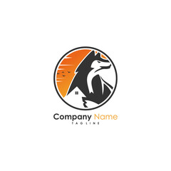 Animal Wolf Circle Real Estate Multicolor logo Design