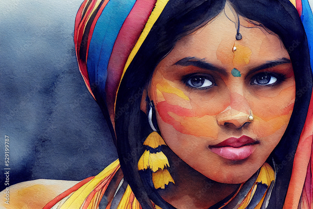 Wall mural beautiful indian woman. young model girl. - Wall murals