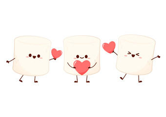 Marshmallow cartoon. marshmallow character design. Marshmellow cartoon in Valentine's day.
