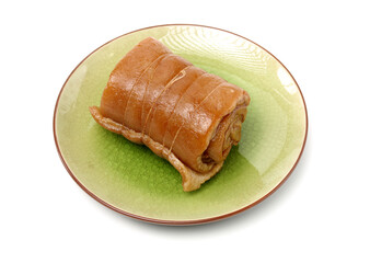braised pork skin on white background