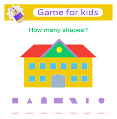 Math activity for kids. Count how many triangles, squares, circles, rectangles. Vector