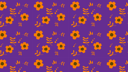 Naklejka na ściany i meble Illustration of cosmos-like flowers. Black background for wrapping paper, luncheon mats, etc.