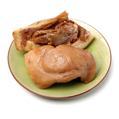 cooked the face of the pig on white background