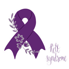 Rett Syndrome Awareness Month October handwritten lettering and purple support ribbon. Web banner vector template