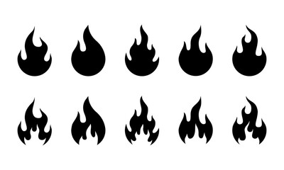 Fireball icon set concept silhouette black color isolated. Fire black icon. Flames icon.