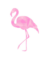 Vector illustration of a polygonal flamingo. Pink flamingo isolated on white background.