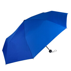 Side view of opened blue portable umbrella isolated on transparent background