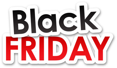 Red and black BLACK FRIDAY stickers with drop shadow on transparent background