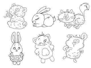 vector coloring page with cute cartoon animals