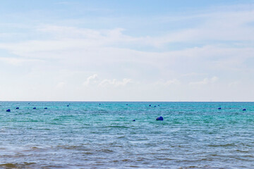 Tropical mexican beach clear turquoise water Playa del Carmen Mexico.