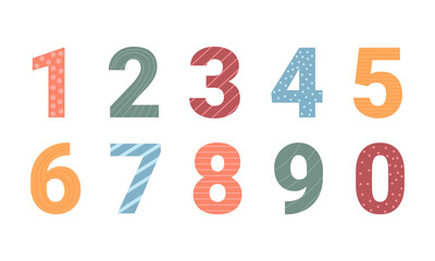 Set of colorful vector numbers isolated. Ten numbers form zero to nine, number flat design.	
