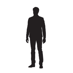 Businessman standing, isolated vector silhouette, front view. Man in suit