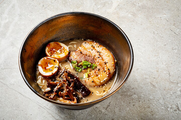 Asian noodle soup, ramen with pork