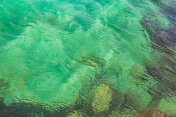 Fototapeta na wymiar Blue turquoise water waves ocean and sea texture pattern Mexico.