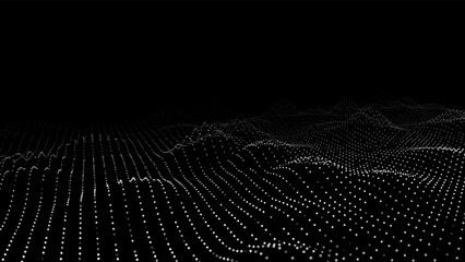 Futuristic digital wave. Dark cyberspace. Vector abstract wave with dots. White moving particles on background.