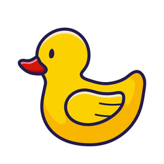 Rubber duck. Colorfull icon of baby bath toy. and drawn sketch doodle style. Isolated vector illustration on white background.
