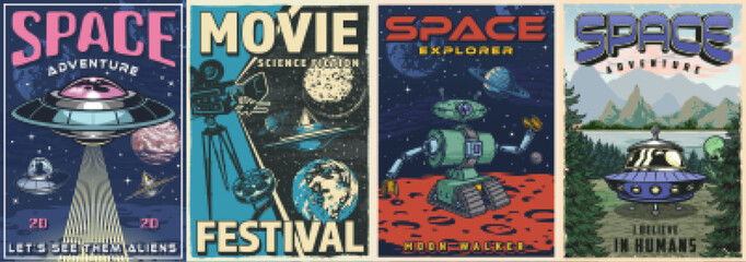 Space fantasy set flyers colorful