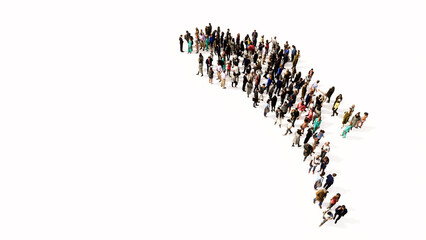 Concept conceptual large community of people forming the sign of a horse rider. 3d illustration metaphor for sport, competition,  training, relaxation,  hobby and fun