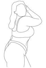 Minimalism with female figures. Linear plus-size women's bodies in underwear or a swimsuit. Modern style of linear art. Vector illustration.
