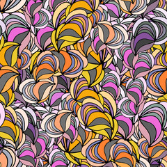 Modern striped doodle fantasy messy geometric shapes seamless pattern. Infinity abstract card, layout. Creative background with geo shapes. Textile, fabric, wrapping paper.