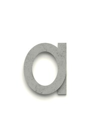 Small letter a made of several separate cement pieces lying on top of each other with 3D effect and shadows on white background, 3d rendering