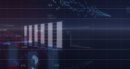 Image of glowing interface with information, readings and graphs moving on black background